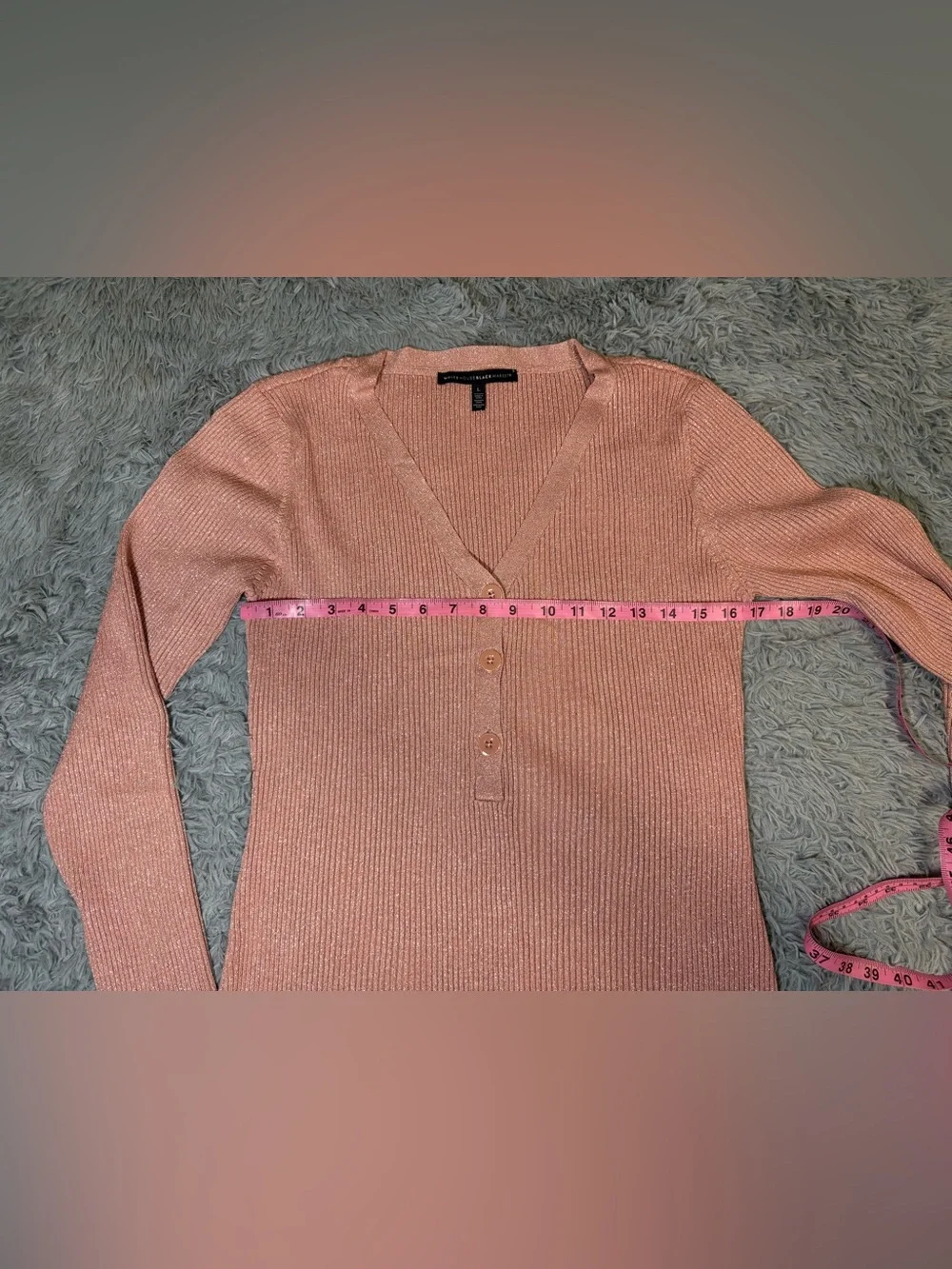White House Black Market Women's Sparkle Rib Knit Henley Sweater - Peach